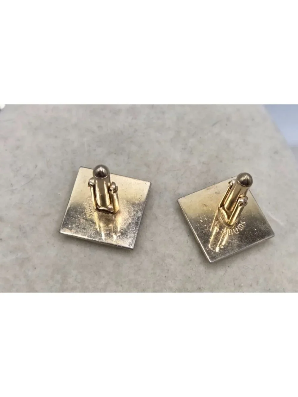 Vintage Gold-Tone Square Cufflinks With Striped Geometric Design